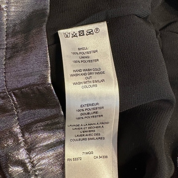 French Connection Silver Metallic Drape Faux Wrap Mini Dress Long Sleeves size 4 - Picture 10 of 11